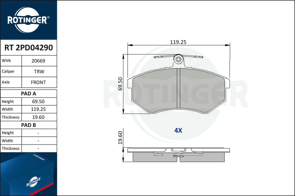ROTINGER Bromsbelägg RT 2PD04290 AUDI bromsbelägg sport ROTINGER RT 2PD04290