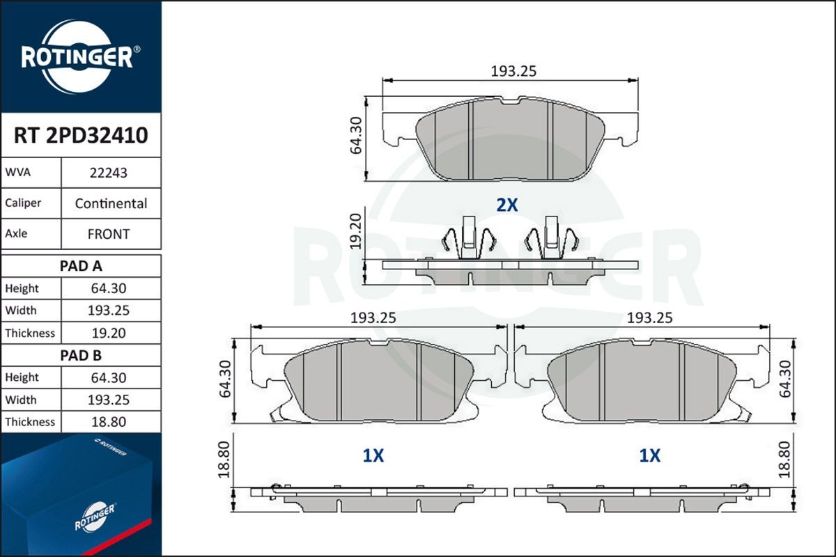 ROTINGER Τακάκια φρένων RT 2PD32410 Αγωνιστικά τακάκια ROTINGER FORD USA RT 2PD32410