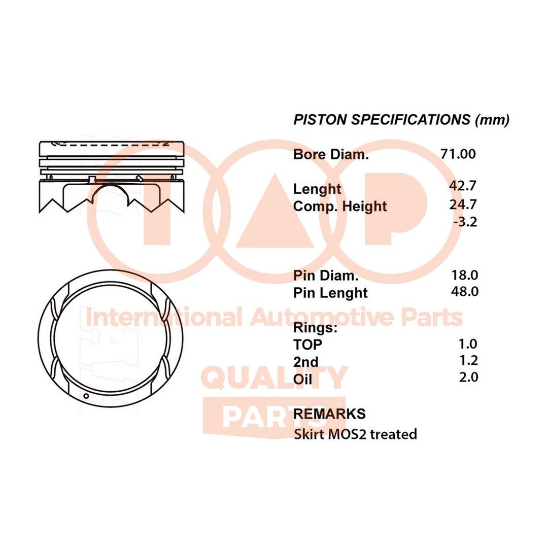 IAP QUALITY PARTS Piston 100-07190 Hyundai i30 Piston IAP QUALITY PARTS 100-07190