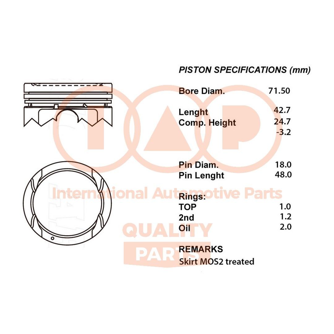 IAP QUALITY PARTS Pistone motore 100-07191 IAP QUALITY PARTS 100-07191 Pistone Hyundai H1 Travel originale prezzo