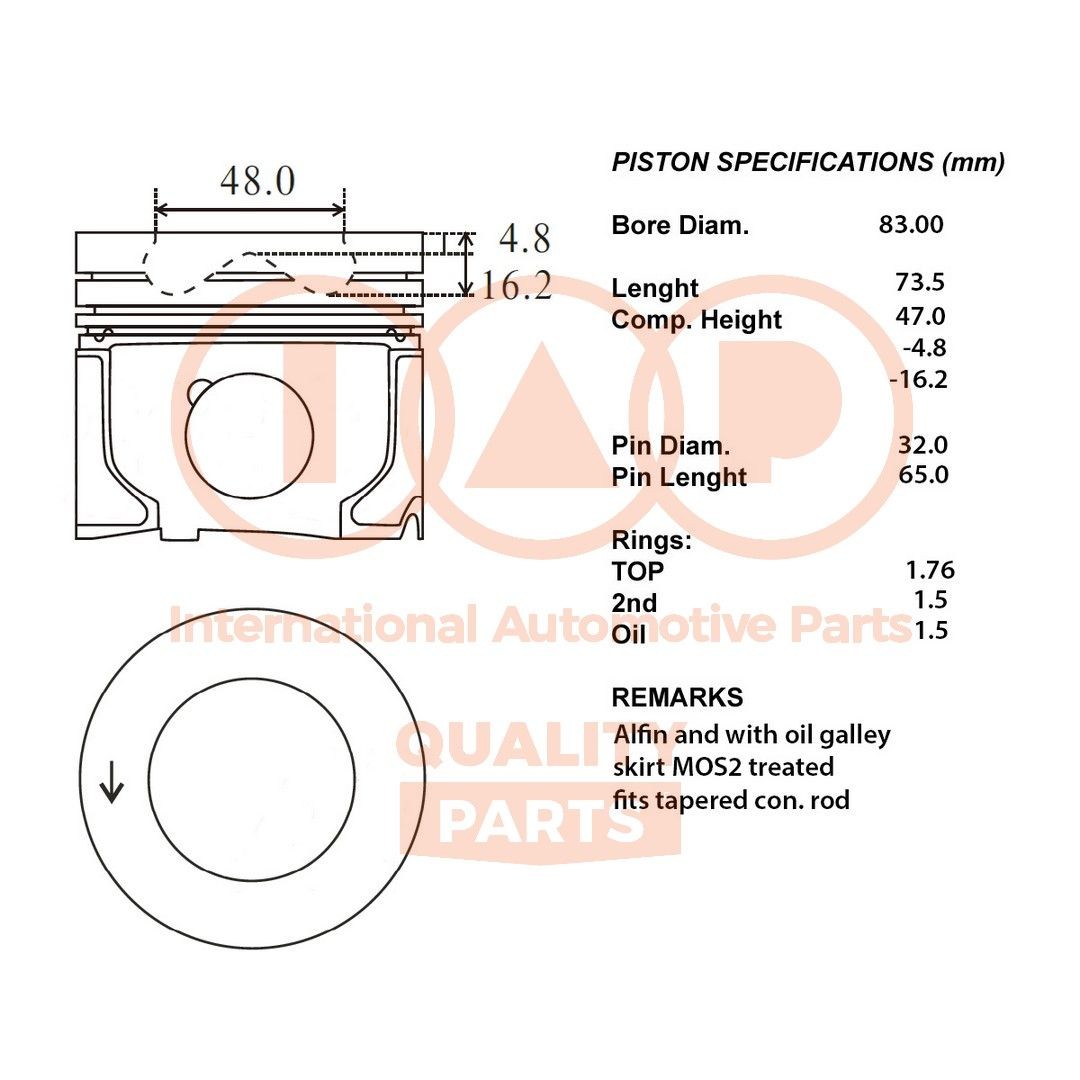 IAP QUALITY PARTS Stempel 100-14090 Motor stempel LAND ROVER IAP QUALITY PARTS 100-14090