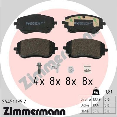 ZIMMERMANN Jarrupalat, levyjarru 26451.195.2 500e Hatchback (332) jarrupalat ZIMMERMANN 26451.195.2
