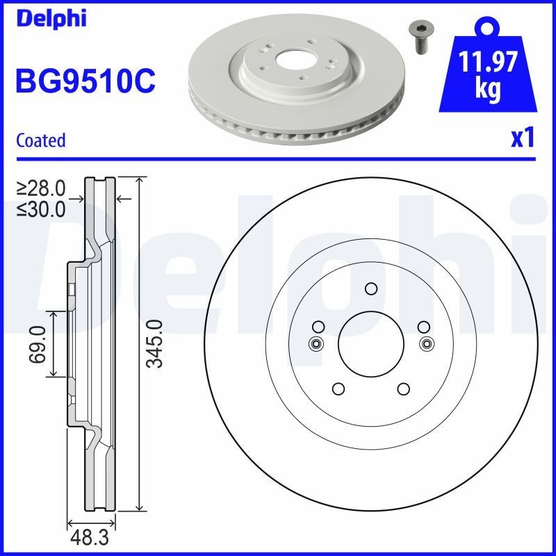 DELPHI Disco freno BG9510C DELPHI BG9510C Disco freno KIA EV6 (CV) 77 AWD 325 CV 2022