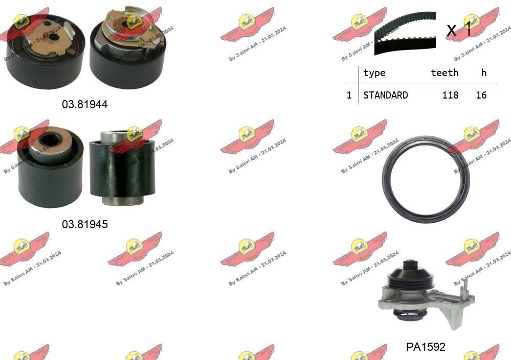 AUTOKIT Kit de distribution + pompe à eau 04.5356PA AUTOKIT Kit complet de courroie de distribution PEUGEOT 04.5356PA