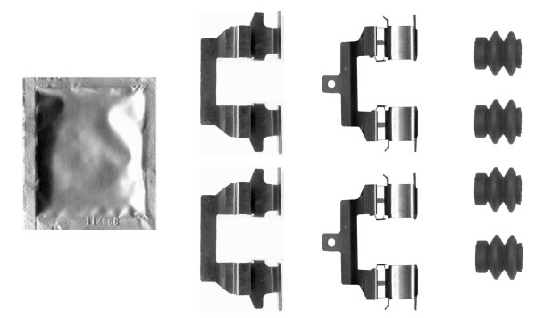 HELLA Kit d'accessoires, plaquette de frein à disque 8DZ 355 206-361 Nissan PICK UP Kit d'accessoires, plaquette de frein à disque HELLA 8DZ 355 206-361