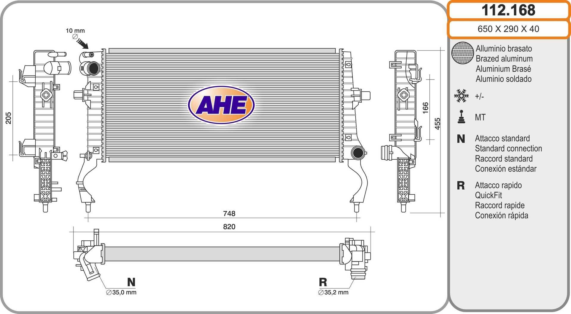 AHE Jäähdytin, moottorin jäähdytys 112.168 112.168 AHE Jäähdytin KIA VENGA