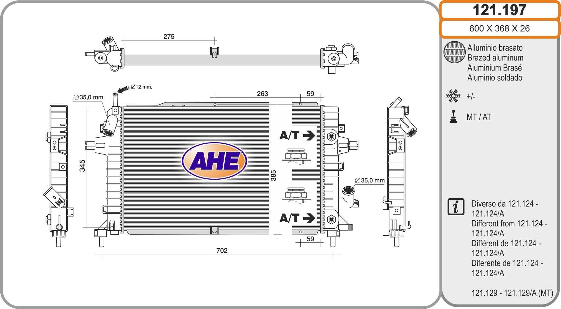 AHE Radiator, motorkjøling 121.197 121.197 Radiator OPEL ASTRA AHE