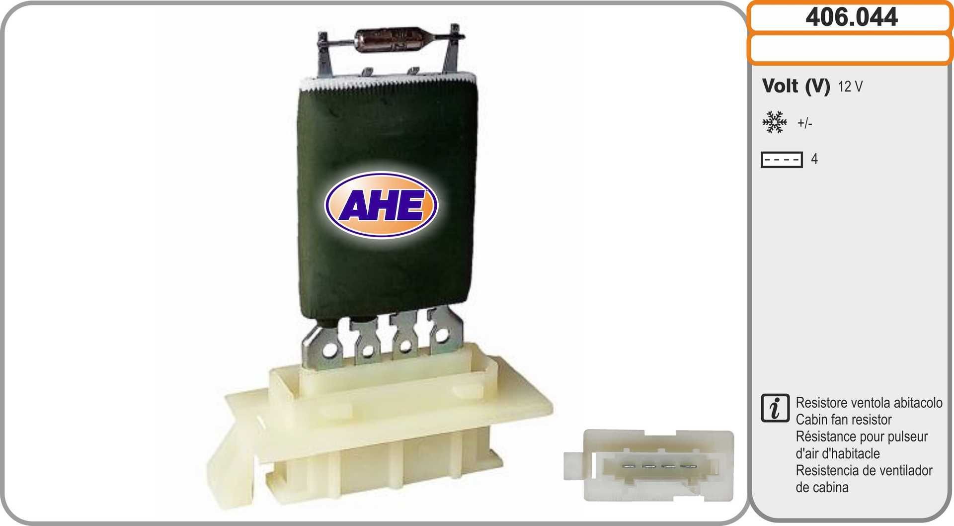 AHE Formotstand, kjølevifte for el-motor 406.044 406.044 Motstand kupevifte PEUGEOT 5008 AHE