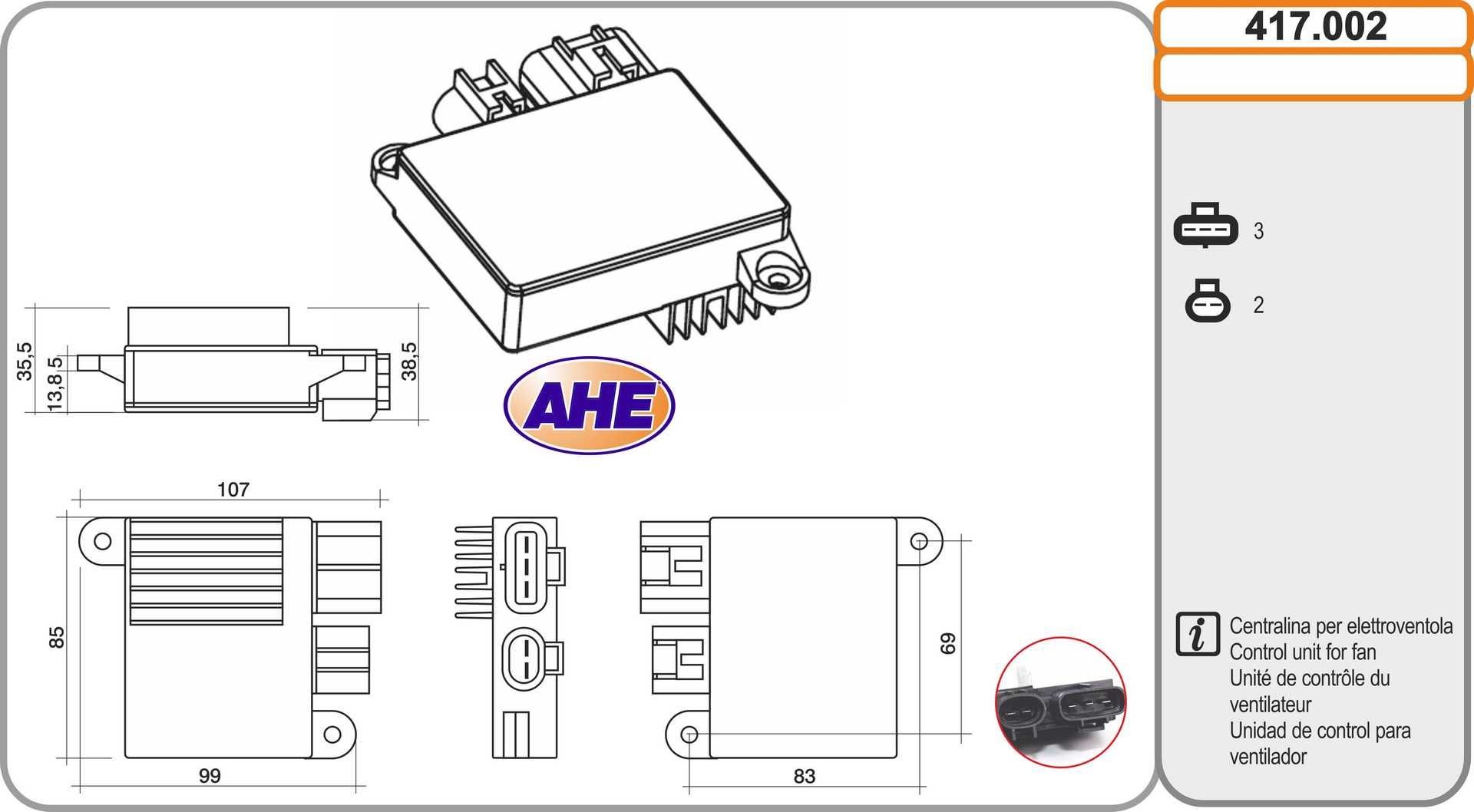 AHE Commande, ventilateur électrique (refroidissement du moteur) 417.002 Renault MEGANE Commande, ventilateur électrique (refroidissement du moteur) AHE 417.002