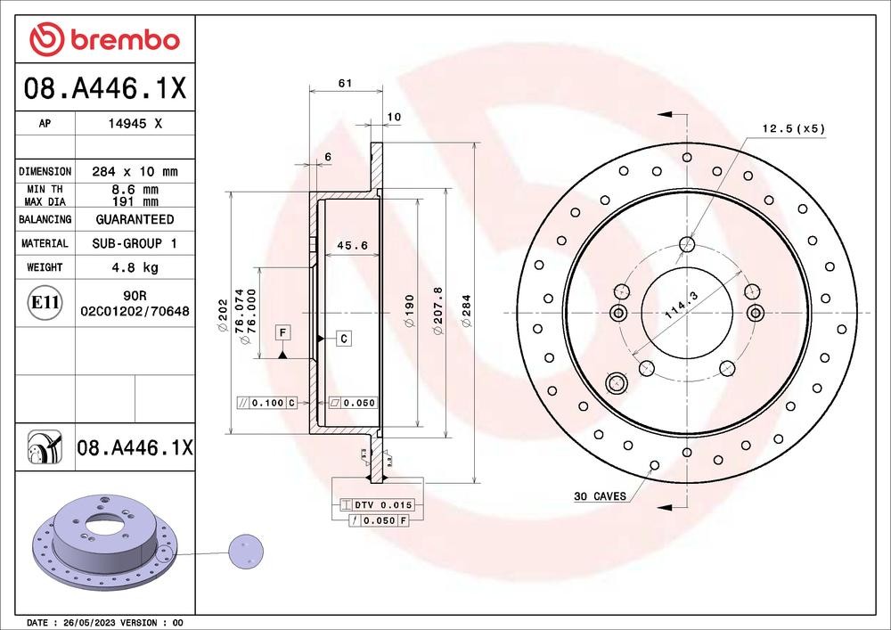 BREMBO Bremseskive 08.A446.1X 08.A446.1X Sportsbremseskiver BREMBO KIA EV6