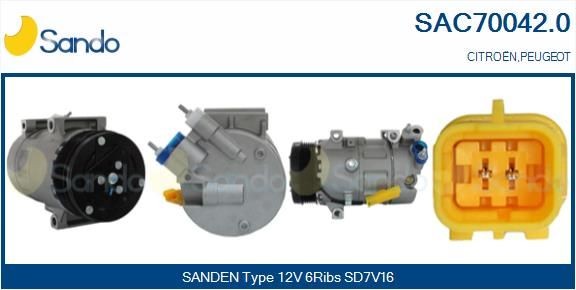 SANDO Kliimakompressor SAC70042.0 SANDO Kliimaseadme kompressor PEUGEOT SAC70042.0