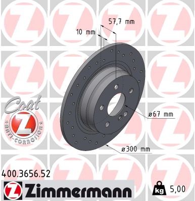 ZIMMERMANN Bremseskive 400.3656.52 ZIMMERMANN 400.3656.52 Mercedes A207 Sports bremseskiver pris