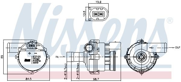 NISSENS Βοηθητική αντλία νερού 832169 Κυκλοφορητής, ανεξ. θέρμανση NISSENS Kia SHUMA 832169