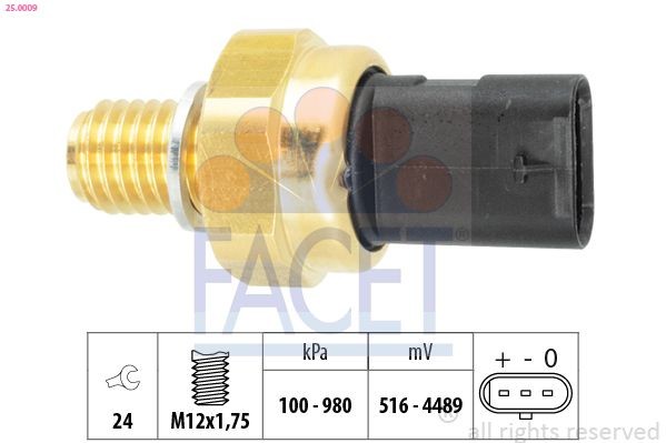 Sensor, olietryk FACET 25.0009 FACET 25.0009 Olietrykskontakt OPEL INSIGNIA 2022