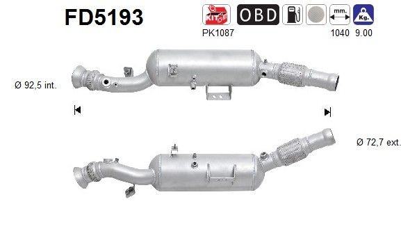 Roetfilter (DPF) AS FD5193 AS FD5193 Roetfilter Mercedes-Benz SPRINTER 2000