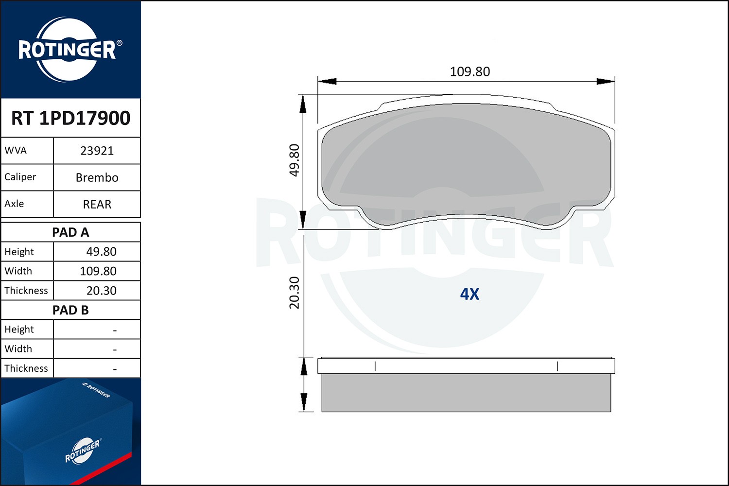 ROTINGER Τακάκια φρένων RT 1PD17900 Τακάκια φρένων ROTINGER Peugeot 4007 RT 1PD17900