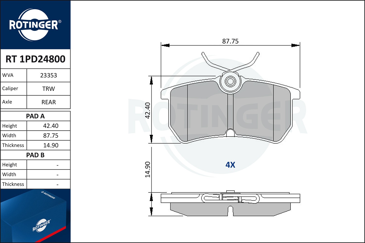 ROTINGER Bromsbelägg RT 1PD24800 FORD bromsbelägg sport ROTINGER RT 1PD24800