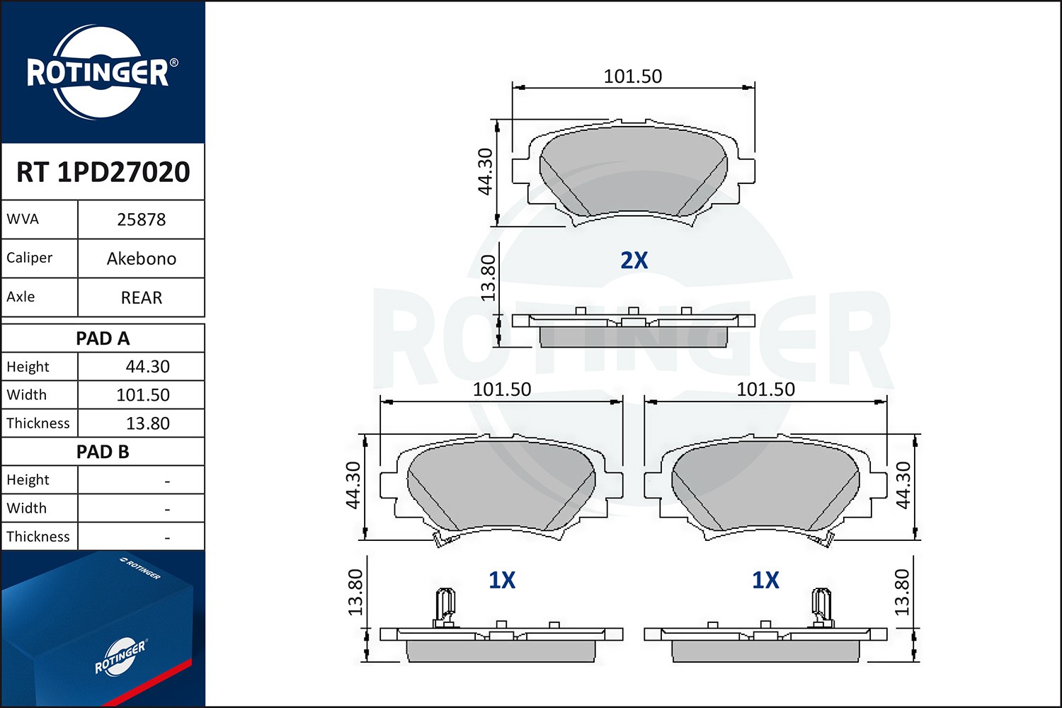 ROTINGER Τακάκια φρένων RT 1PD27020 Αγωνιστικά τακάκια ROTINGER MAZDA RT 1PD27020