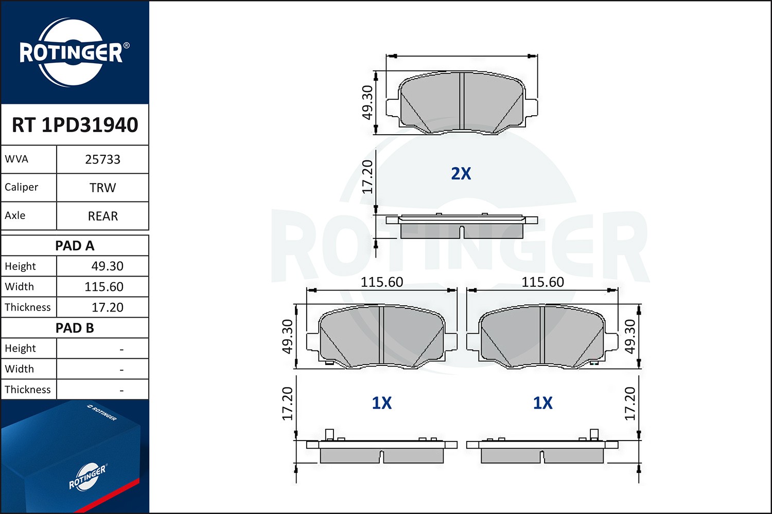 ROTINGER Bromsbelägg RT 1PD31940 JEEP bromsbelägg sport ROTINGER RT 1PD31940