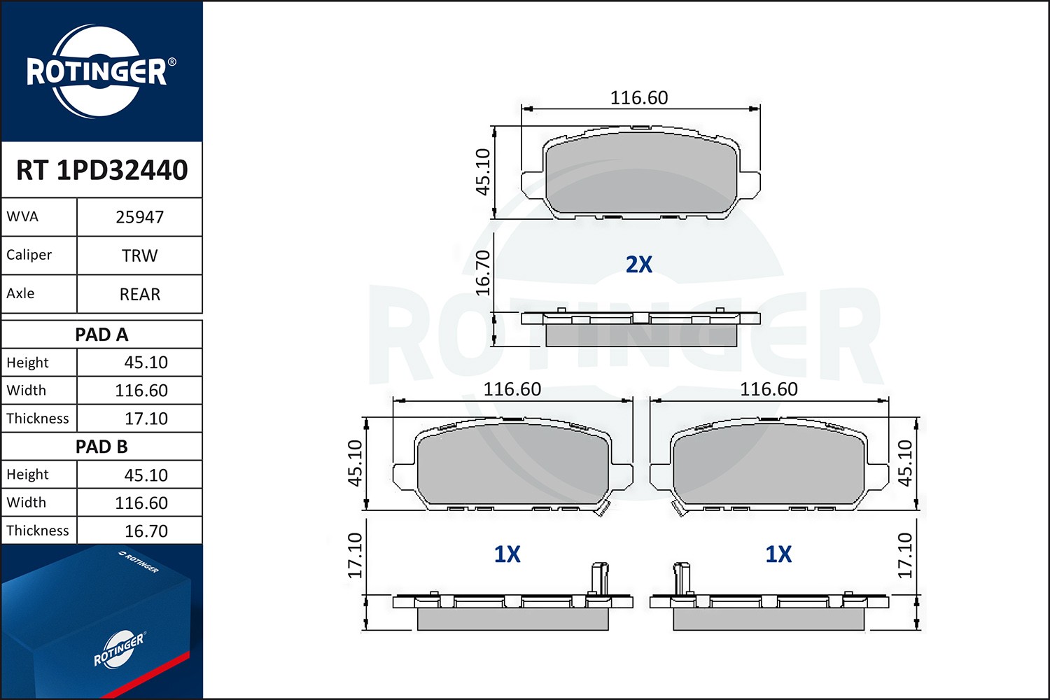 ROTINGER Bremseklosser RT 1PD32440 Bremsebelegg ROTINGER HONDA RT 1PD32440