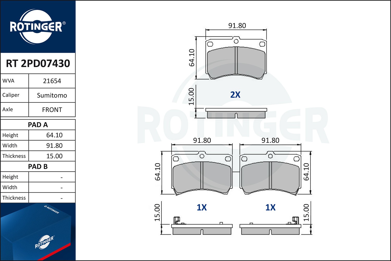 ROTINGER Τακάκια φρένων RT 2PD07430 Αγωνιστικά τακάκια ROTINGER MAZDA RT 2PD07430