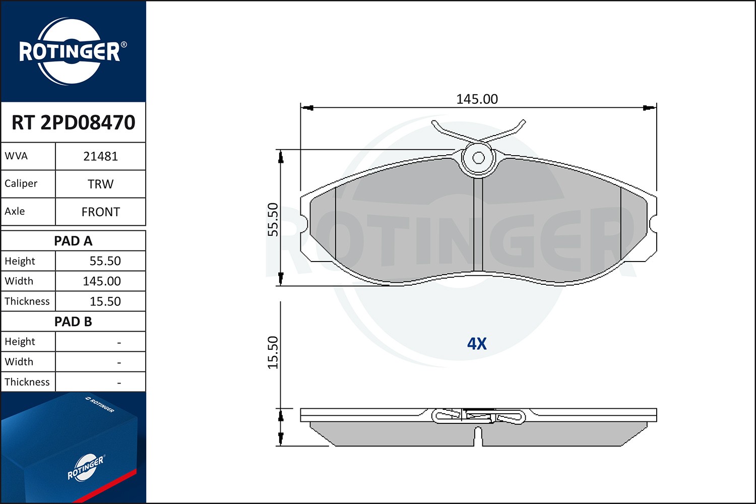 ROTINGER Bromsbelägg RT 2PD08470 FORD bromsbelägg sport ROTINGER RT 2PD08470