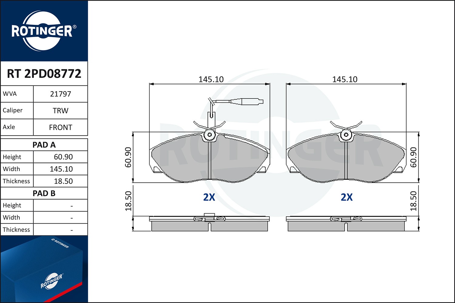 ROTINGER Τακάκια φρένων RT 2PD08772 Αγωνιστικά τακάκια PEUGEOT ROTINGER RT 2PD08772