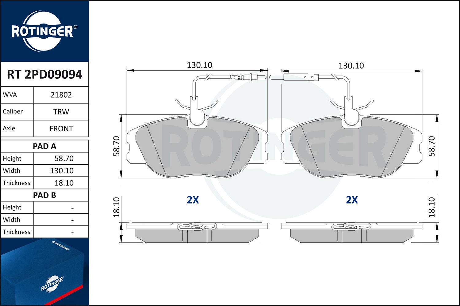 ROTINGER Pastilhas de travão RT 2PD09094 Jogo de pastilhas de travão ROTINGER Fiat TALENTO RT 2PD09094