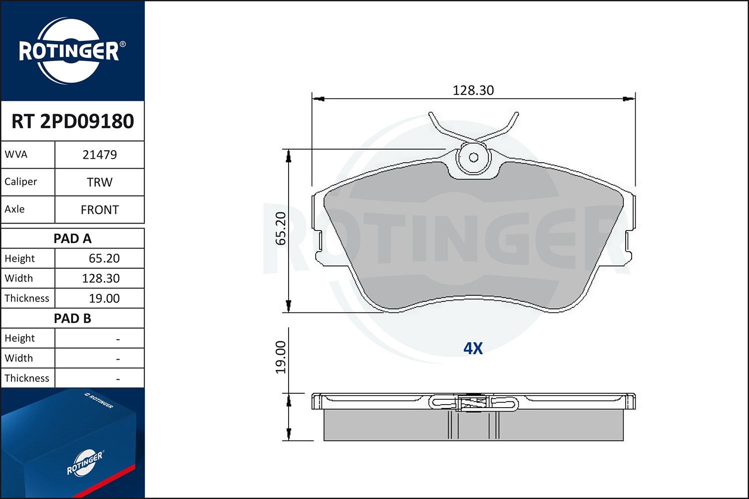 ROTINGER Bromsbelägg RT 2PD09180 VW bromsbelägg sport ROTINGER RT 2PD09180