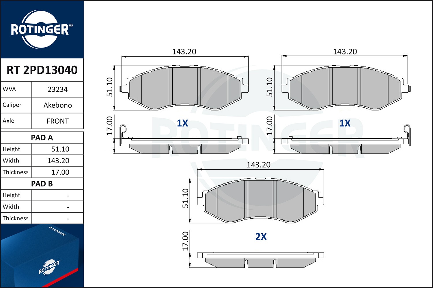 ROTINGER Brake pad set RT 2PD13040 Chevy SPARK ROTINGER brake pads RT2PD13040