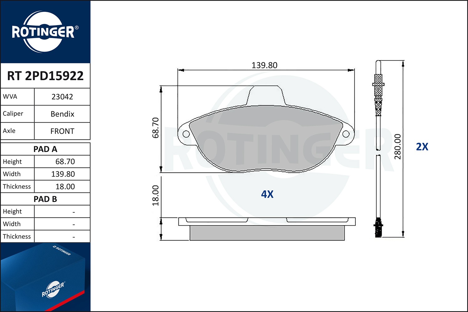 ROTINGER Τακάκια φρένων RT 2PD15922 Τακάκια δισκόφρενων ROTINGER 4007 RT 2PD15922 φθηνά