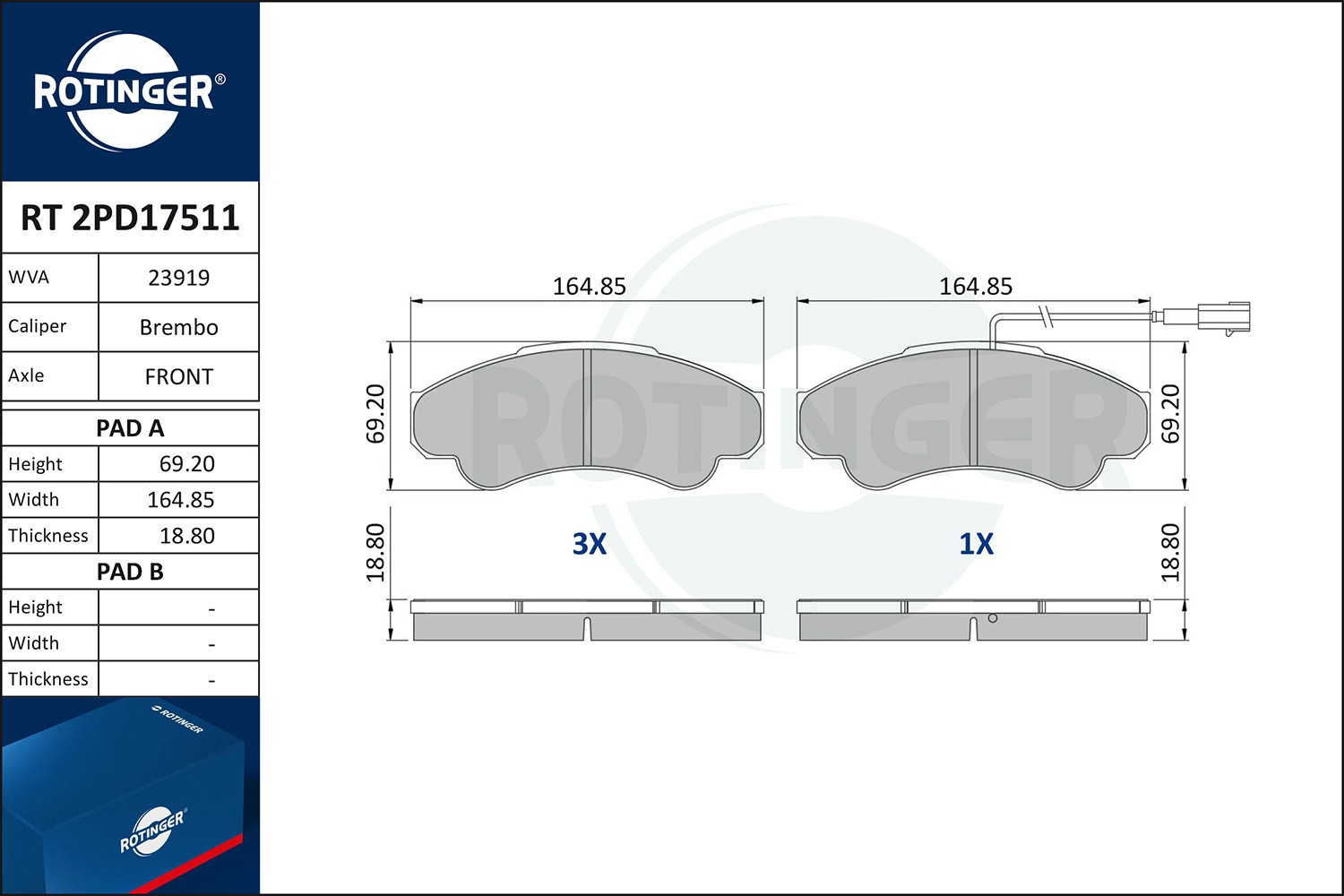 ROTINGER Plaquettes de frein RT 2PD17511 RT 2PD17511 Plaquette PEUGEOT 1007 ROTINGER