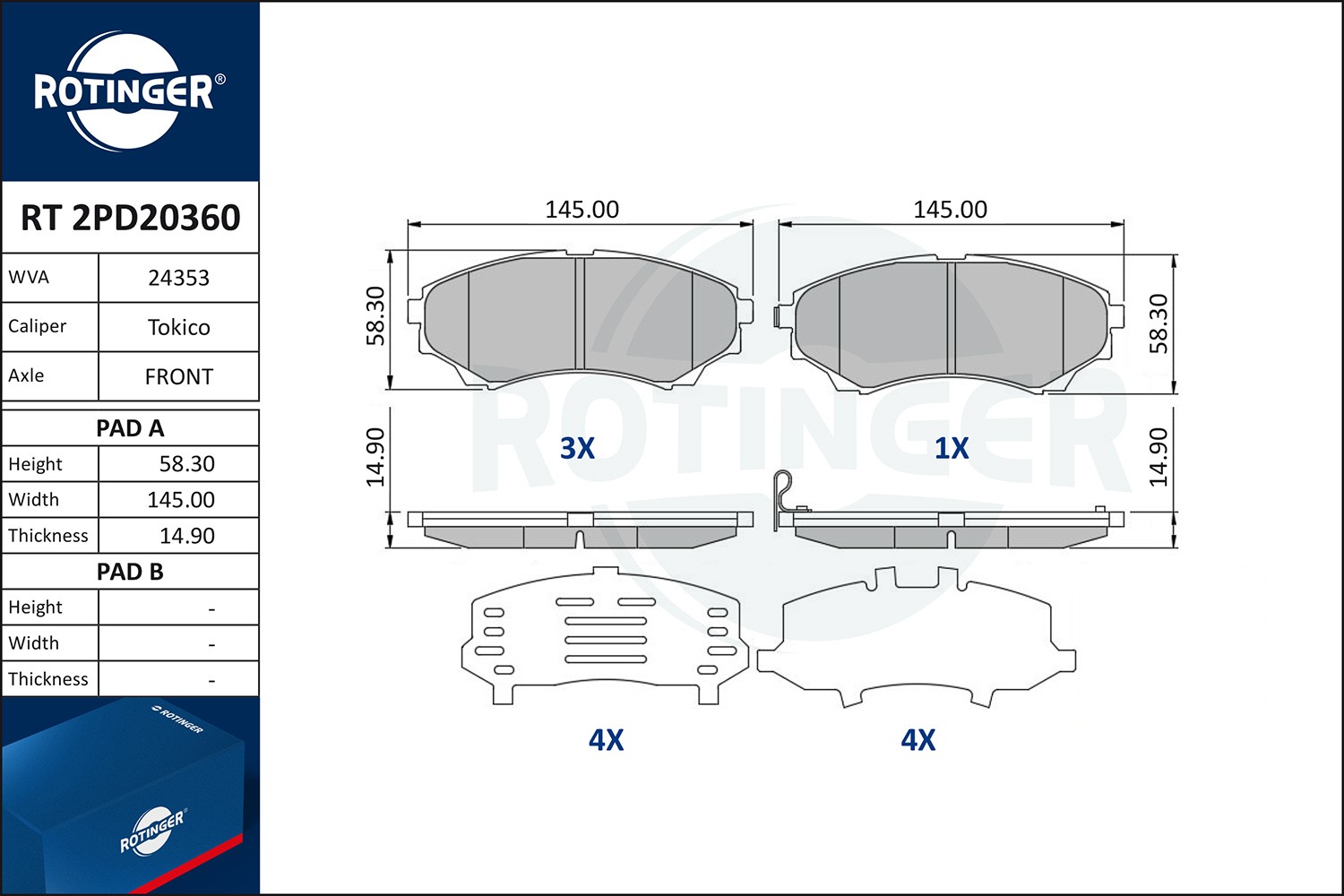 ROTINGER Bromsbelägg RT 2PD20360 FORD bromsbelägg sport ROTINGER RT 2PD20360