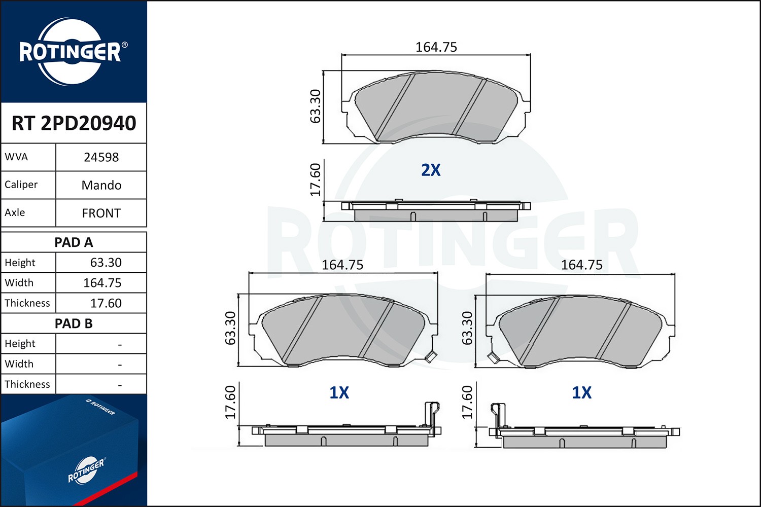 ROTINGER Brake pad set RT 2PD20940 KIA SEDONA ROTINGER brake pads RT2PD20940