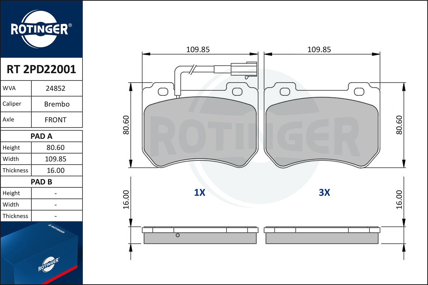 ROTINGER Brake pad set RT 2PD22001 ALFA ROMEO 147 ROTINGER brake pads RT2PD22001