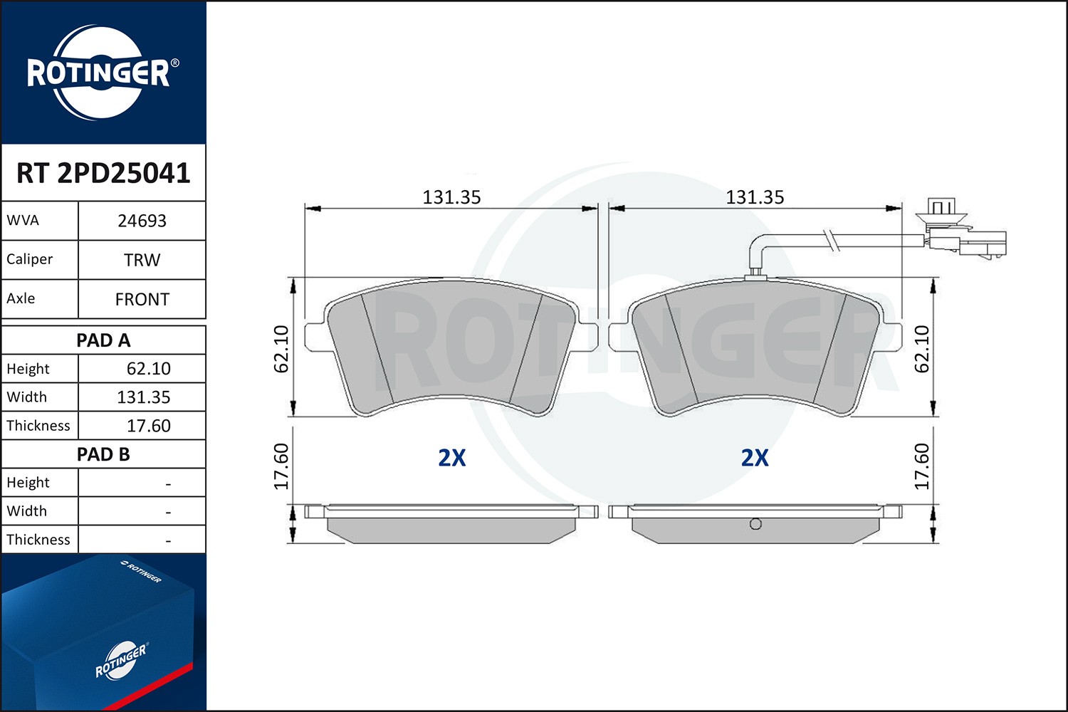 ROTINGER Bremseklosser RT 2PD25041 RT 2PD25041 Bremsekloss RENAULT KADJAR ROTINGER