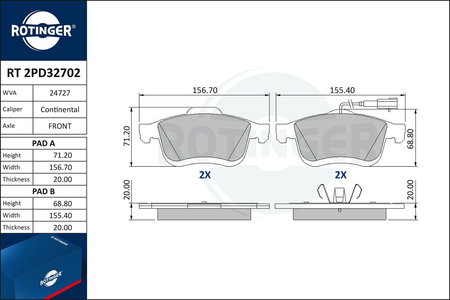 ROTINGER Τακάκια φρένων RT 2PD32702 RT 2PD32702 Σετ τακάκια OPEL ZAFIRA ROTINGER