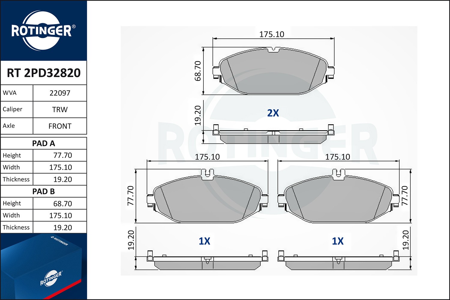 ROTINGER Brzdové doštičky/platničky RT 2PD32820 Športové brzdové doštičky ROTINGER MERCEDES-BENZ RT 2PD32820