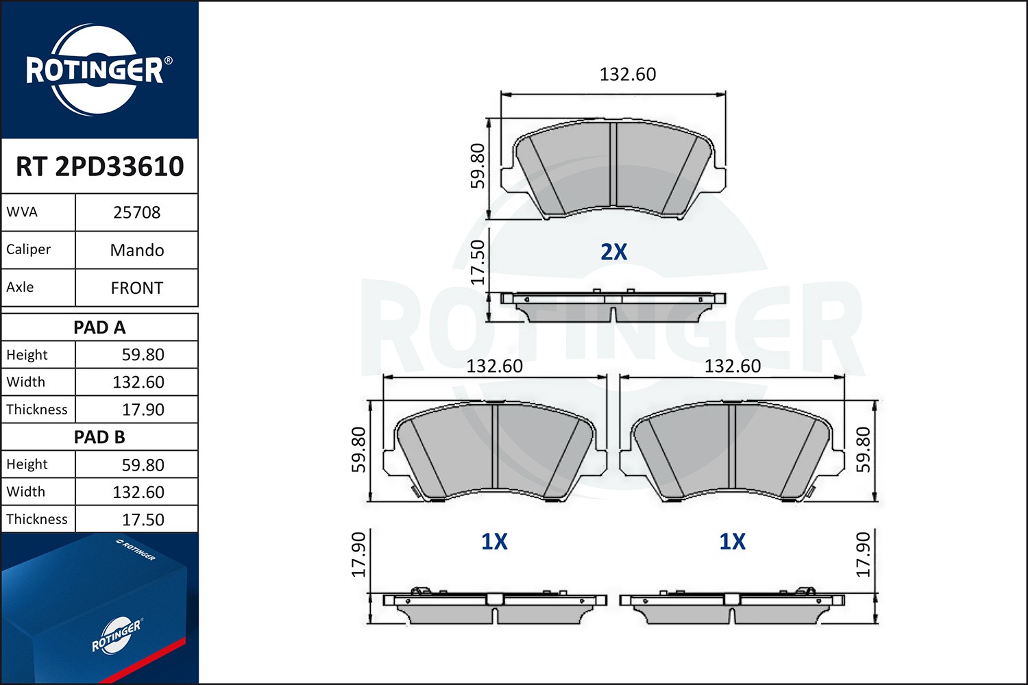 ROTINGER Brake pad set RT 2PD33610 KIA SEDONA ROTINGER brake pads RT2PD33610
