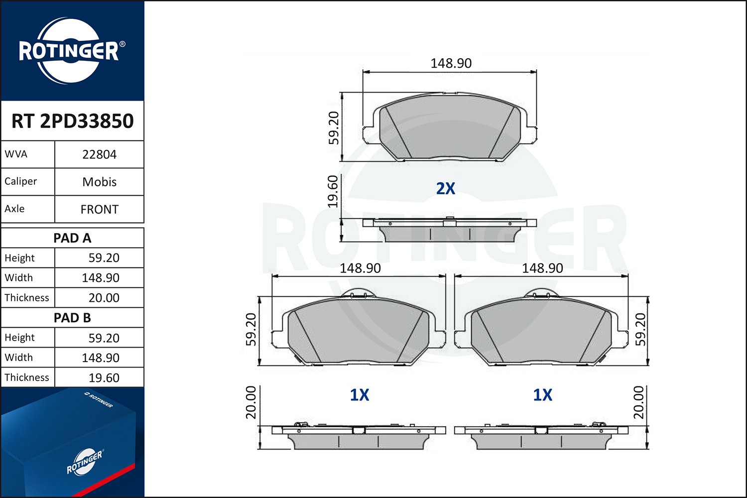 ROTINGER Brake pad set RT 2PD33850 KIA SEDONA ROTINGER brake pads RT2PD33850