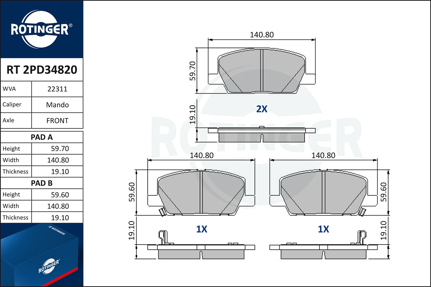 ROTINGER Brake pad set RT 2PD34820 Chevy CAPTIVA ROTINGER brake pads RT2PD34820
