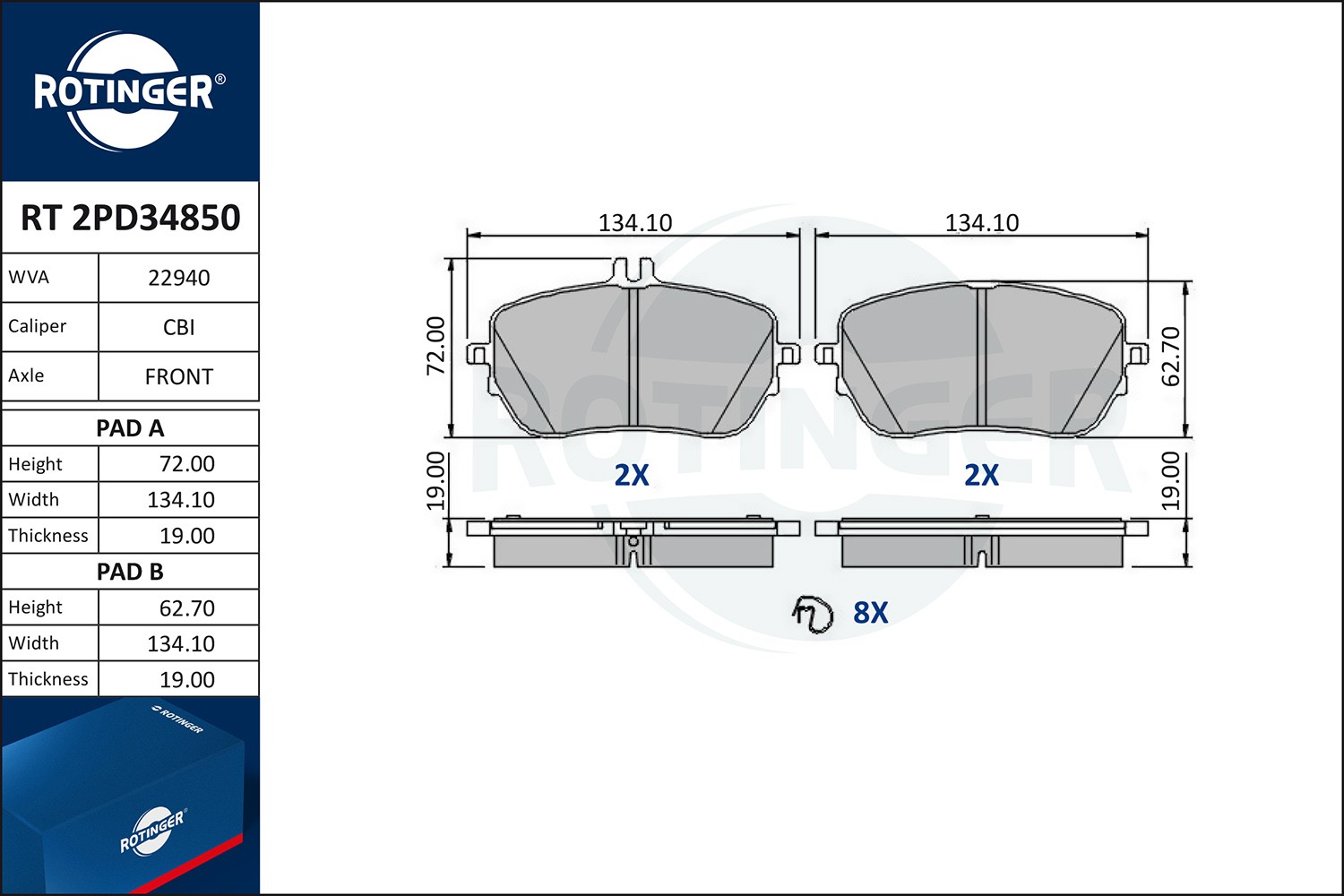 ROTINGER Plaquettes de frein RT 2PD34850 Plaquette de frein sport ROTINGER MERCEDES-BENZ RT 2PD34850