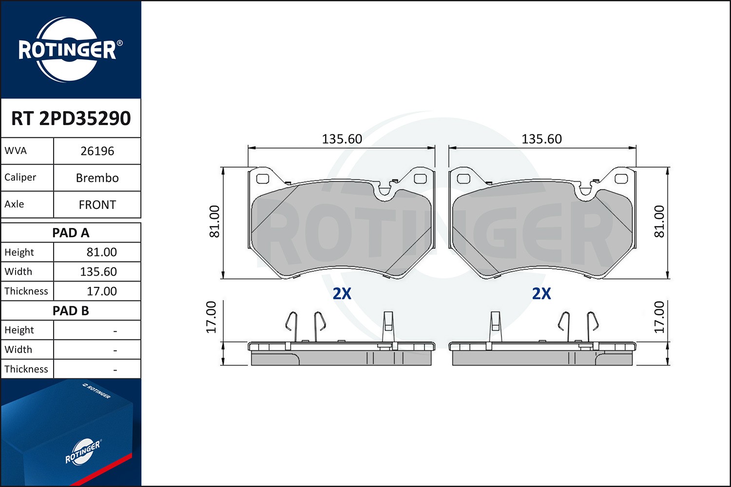 ROTINGER Bremžu kluči RT 2PD35290 RT 2PD35290 ROTINGER Sporta bremžu kluči Ford USA lēti