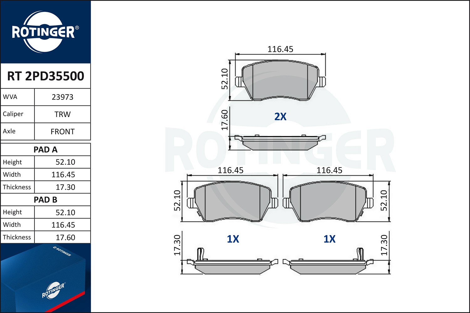 ROTINGER Bremseklosser RT 2PD35500 RT 2PD35500 ROTINGER Bremsekloss-sett Maserati billige