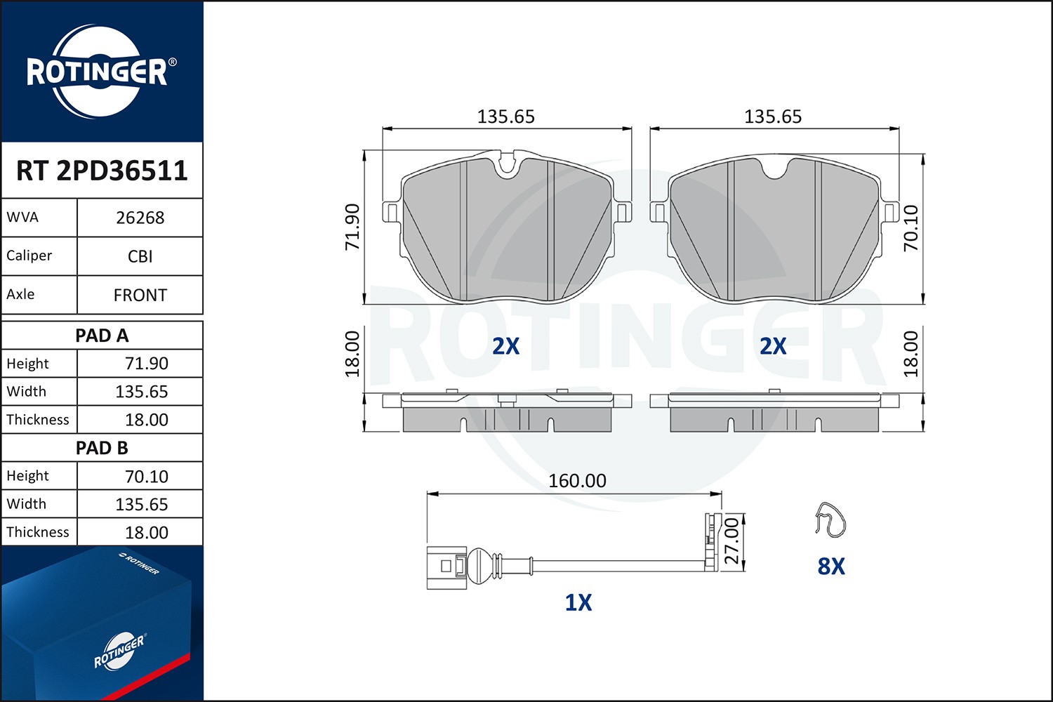 ROTINGER Piduriklotsid RT 2PD36511 Sport piduriklotsid ROTINGER Volkswagen RT 2PD36511