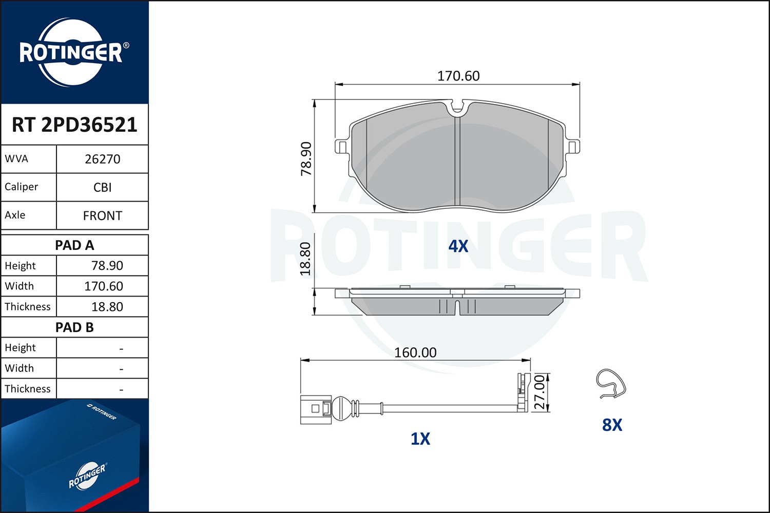 ROTINGER Bremžu kluči RT 2PD36521 Sporta bremžu kluči FORD USA ROTINGER RT 2PD36521