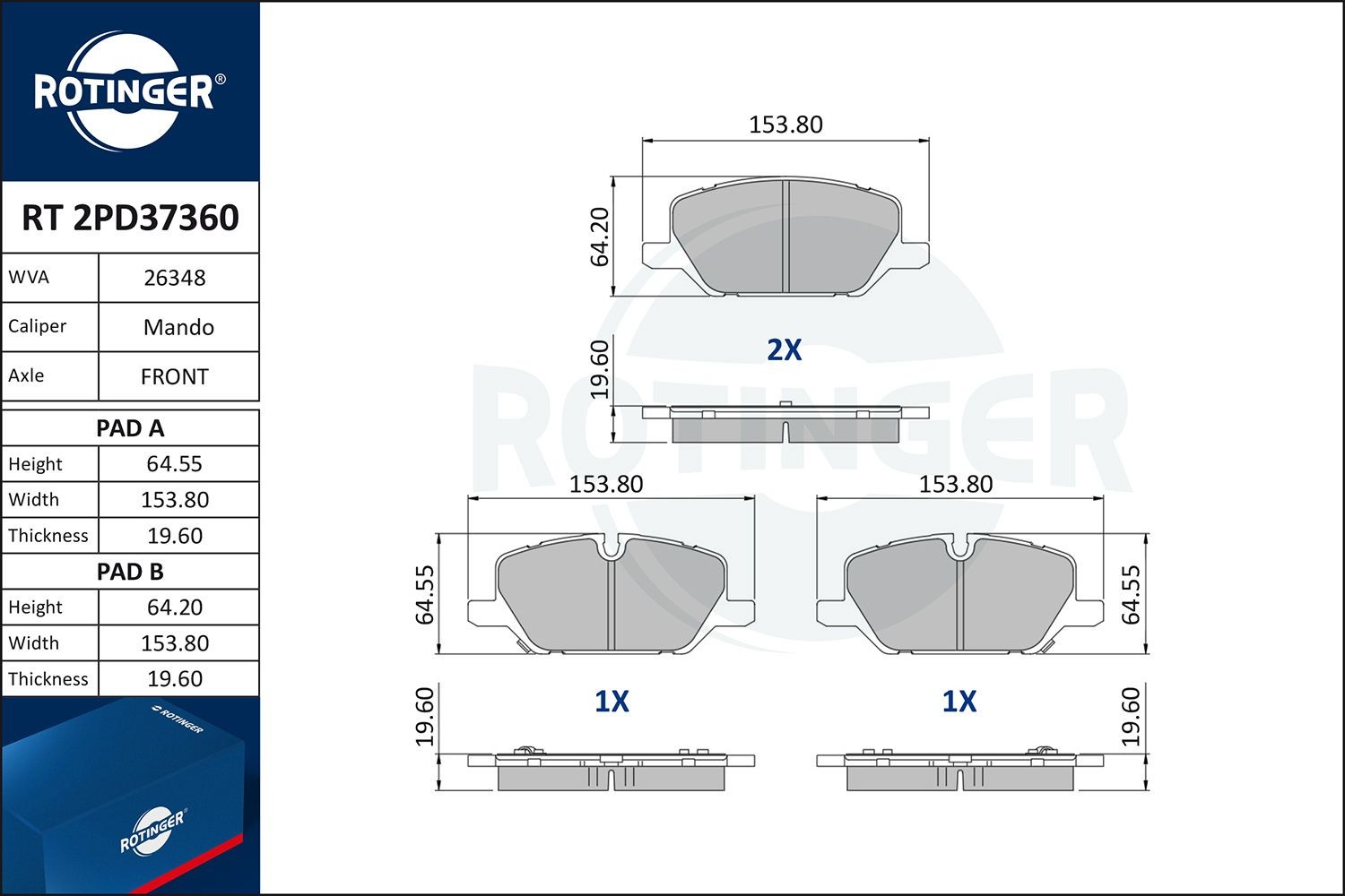 ROTINGER Brake pad set RT 2PD37360 RT 2PD37360 ROTINGER brake pads CHEVROLET SPARK
