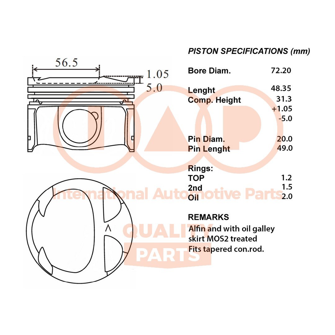 IAP QUALITY PARTS Piest 100-13116 100-13116 Piest motora NISSAN ALMERA IAP QUALITY PARTS