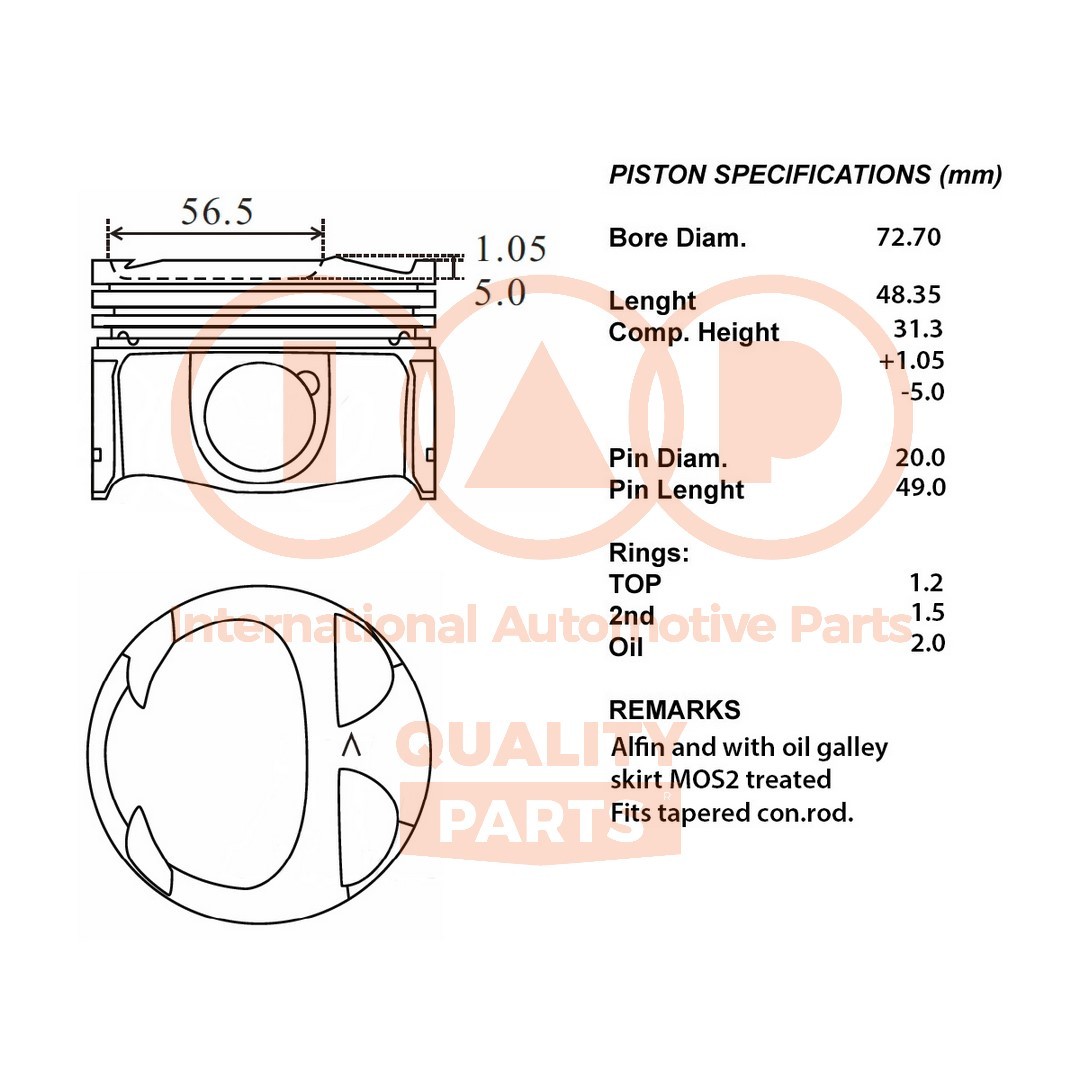 IAP QUALITY PARTS Stempel 100-13117 Motor stempel IAP QUALITY PARTS Nissan MICRA 100-13117