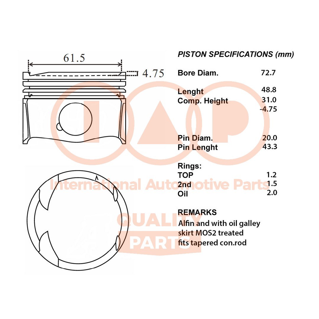 Pistone motore IAP QUALITY PARTS 100-29021 IAP QUALITY PARTS 100-29021 costo Pistone Renault TWINGO 2019
